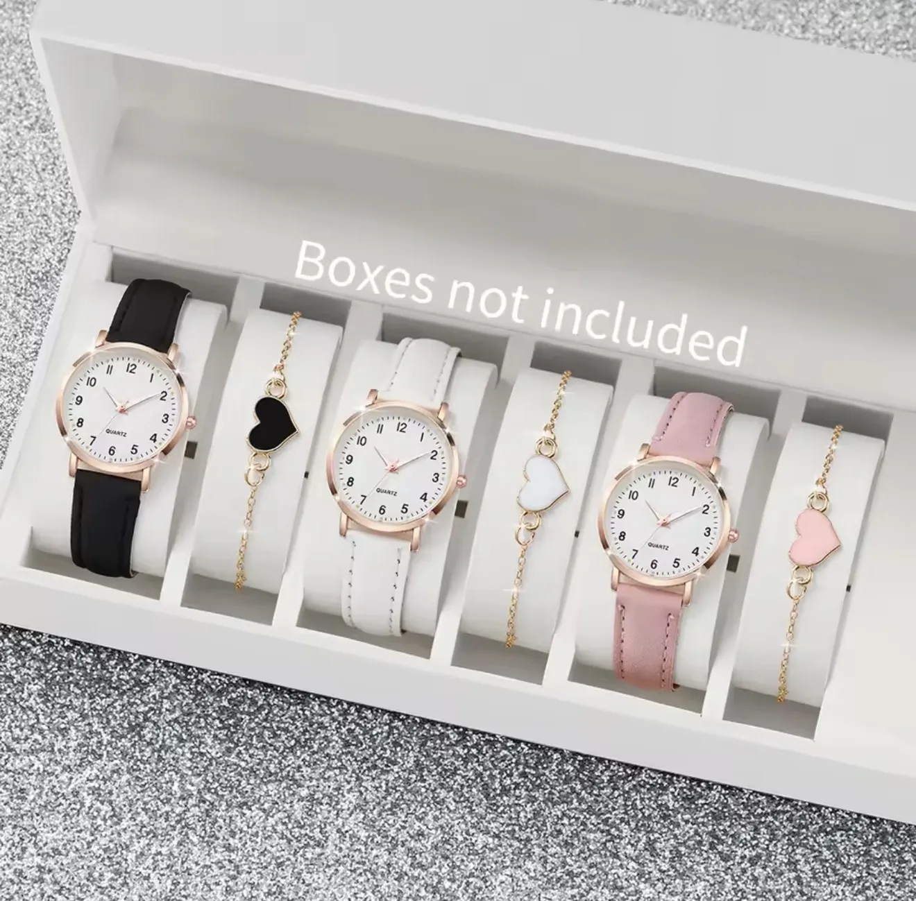 6PCS Fashion Leather Strap Women Quartz Watches Set