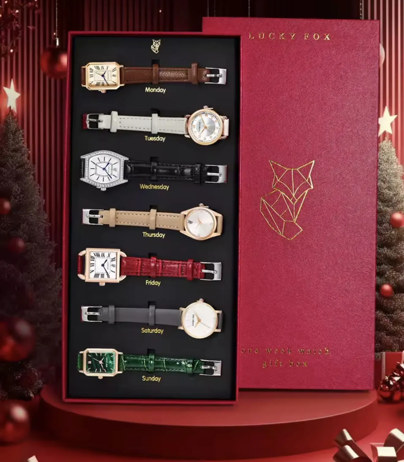 Christmas lady fashion watch 7 pieces set simple leather belt watch Roman numeral dial quartz watch set Christmas gift