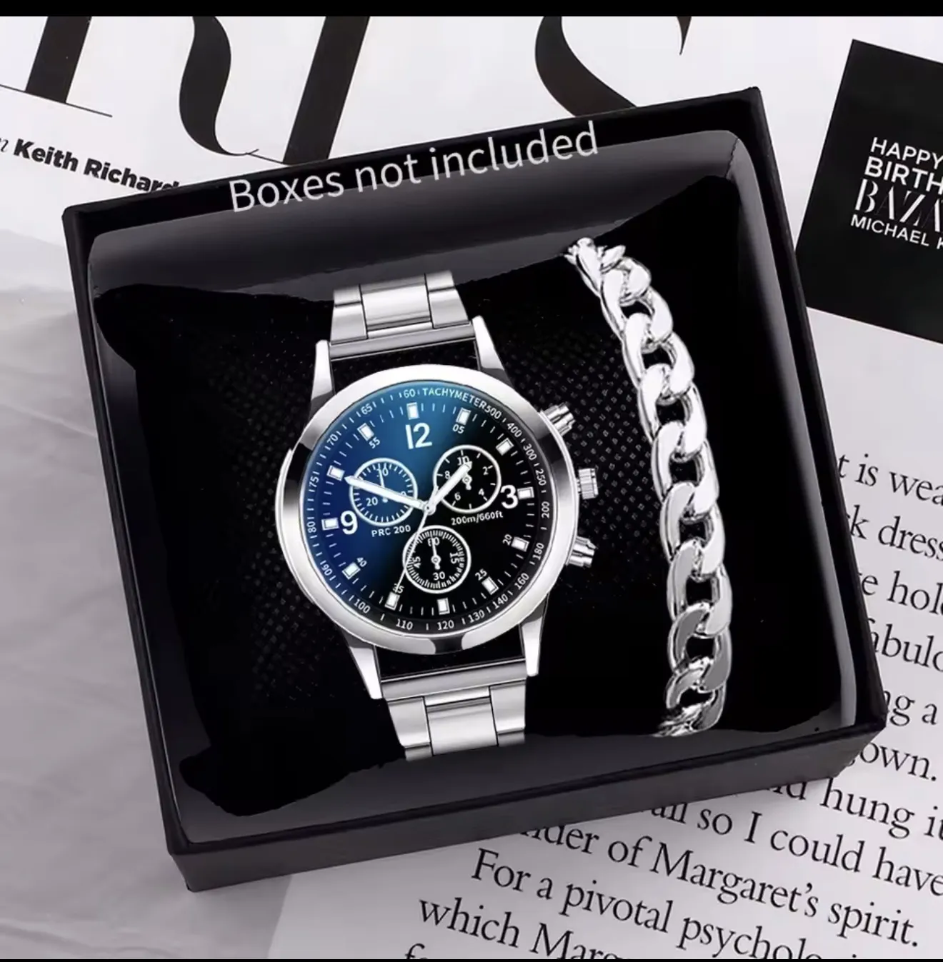 2PCS Men Business Watches Fashion Men's Steel Band