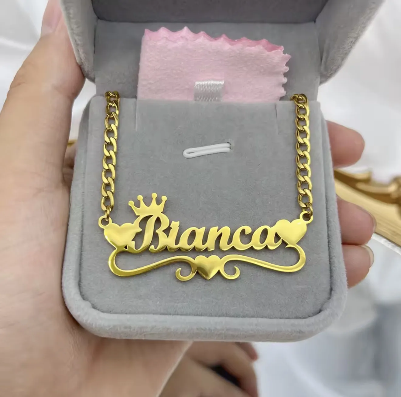 Custom Name Necklace with Heart Personalized Cuban Chain Necklace for Girl Custom Stainless Steel Gold Necklae For Women Gift